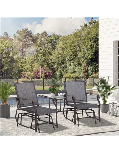 Outsunny Gliding Jack and Jill Seat, with Glass-Top Table - Brown/Grey