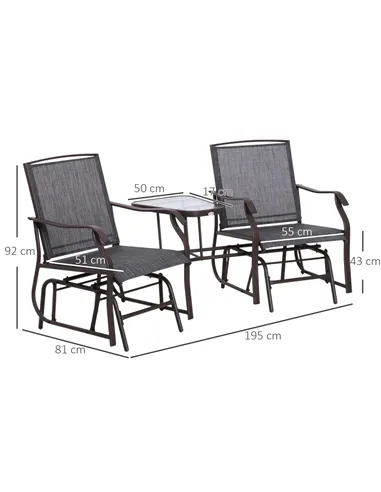 Outsunny Gliding Jack and Jill Seat, with Glass-Top Table - Brown/Grey
