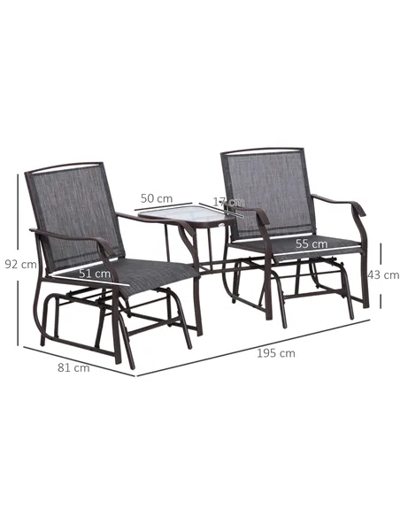 Outsunny Gliding Jack and Jill Seat, with Glass-Top Table - Brown/Grey