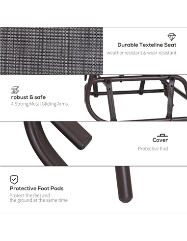 Outsunny Gliding Jack and Jill Seat, with Glass-Top Table - Brown/Grey