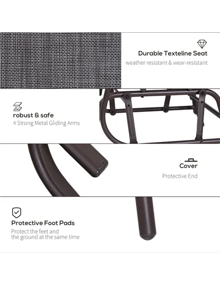 Outsunny Gliding Jack and Jill Seat, with Glass-Top Table - Brown/Grey