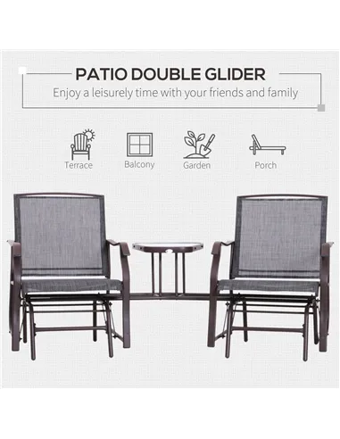 Outsunny Gliding Jack and Jill Seat, with Glass-Top Table - Brown/Grey