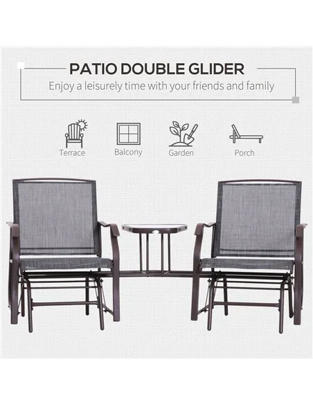 Outsunny Gliding Jack and Jill Seat, with Glass-Top Table - Brown/Grey