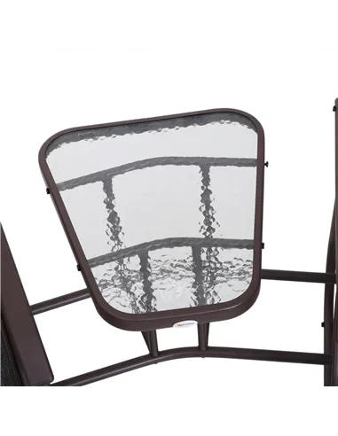 Outsunny Gliding Jack and Jill Seat, with Glass-Top Table - Brown/Grey