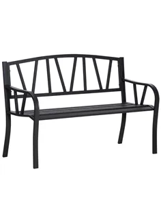 Outsunny 2-Seater Garden Bench Metal Loveseat w/ Decorative Backrest Ergonomic Armrest