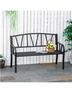 Outsunny 2-Seater Garden Bench Metal Loveseat w/ Decorative Backrest Ergonomic Armrest 2