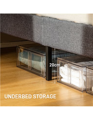 HOMCOM Double Bed Frame with 5-Level Adjustable Linen Upholstered Headboard, Wooden Slats Mattress Foundation, No Box Spring Nee