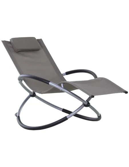 Outsunny Outdoor Orbital Lounger Zero Gravity Patio Chaise Sun Lounger Foldable Rocking Chair with Pillow, Grey