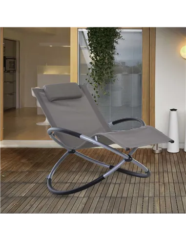 Outsunny Outdoor Orbital Lounger Zero Gravity Patio Chaise Sun Lounger Foldable Rocking Chair with Pillow, Grey