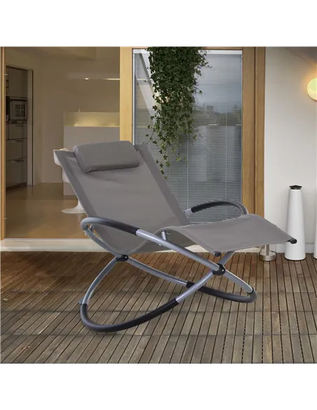 Outsunny Outdoor Orbital Lounger Zero Gravity Patio Chaise Sun Lounger Foldable Rocking Chair with Pillow, Grey