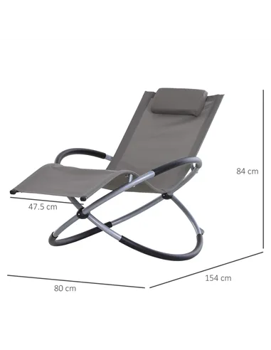 Outsunny Outdoor Orbital Lounger Zero Gravity Patio Chaise Sun Lounger Foldable Rocking Chair with Pillow, Grey