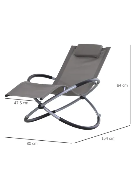 Outsunny Outdoor Orbital Lounger Zero Gravity Patio Chaise Sun Lounger Foldable Rocking Chair with Pillow, Grey