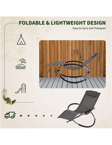 Outsunny Outdoor Orbital Lounger Zero Gravity Patio Chaise Sun Lounger Foldable Rocking Chair with Pillow, Grey