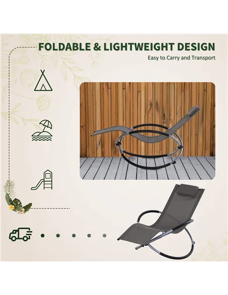 Outsunny Outdoor Orbital Lounger Zero Gravity Patio Chaise Sun Lounger Foldable Rocking Chair with Pillow, Grey