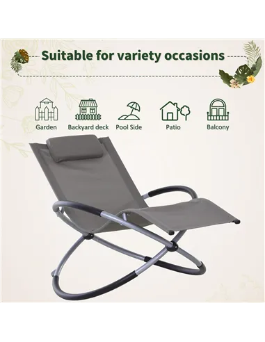 Outsunny Outdoor Orbital Lounger Zero Gravity Patio Chaise Sun Lounger Foldable Rocking Chair with Pillow, Grey
