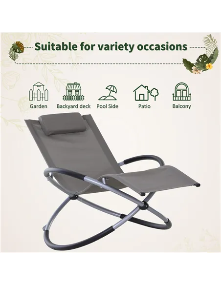 Outsunny Outdoor Orbital Lounger Zero Gravity Patio Chaise Sun Lounger Foldable Rocking Chair with Pillow, Grey