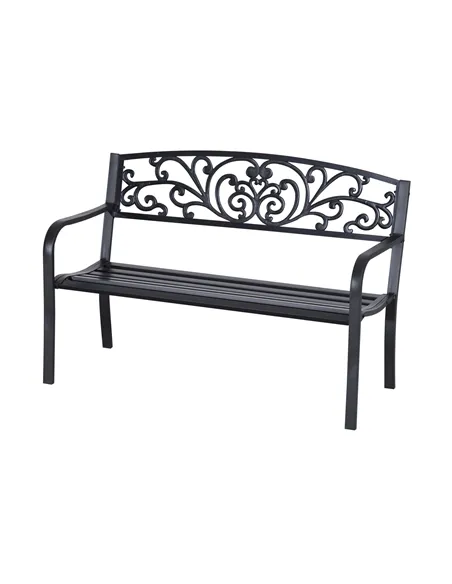 Outsunny 2-Seater Garden Bench, Steel-Black