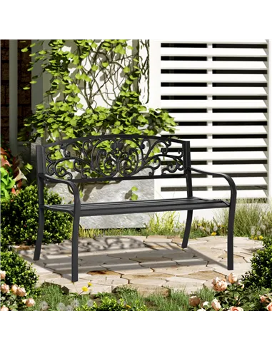 Outsunny 2-Seater Garden Bench, Steel-Black