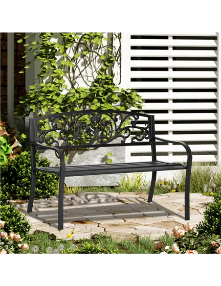 Outsunny 2-Seater Garden Bench, Steel-Black