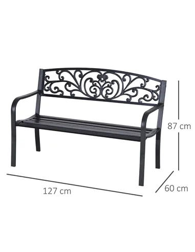 Outsunny 2-Seater Garden Bench, Steel-Black
