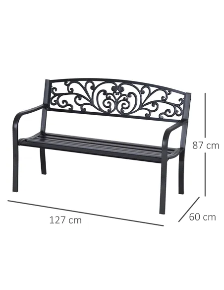 Outsunny 2-Seater Garden Bench, Steel-Black