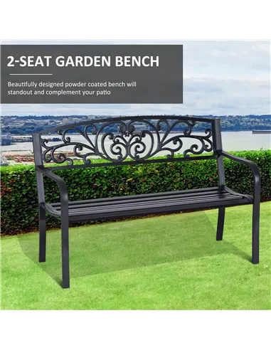 Outsunny 2-Seater Garden Bench, Steel-Black