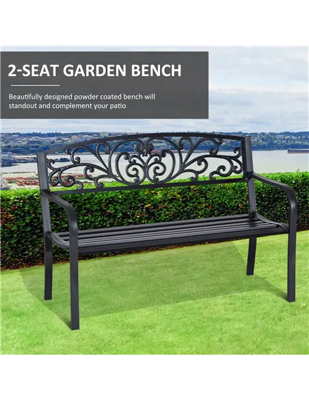 Outsunny 2-Seater Garden Bench, Steel-Black