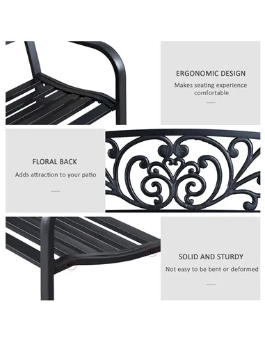 Outsunny 2-Seater Garden Bench, Steel-Black