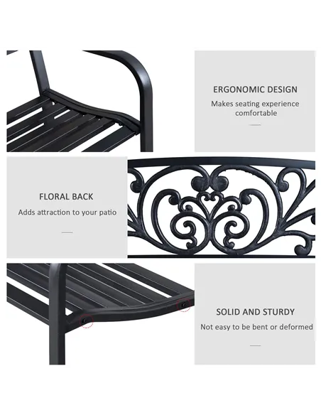 Outsunny 2-Seater Garden Bench, Steel-Black