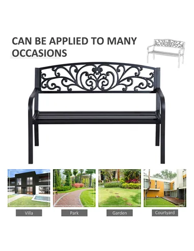 Outsunny 2-Seater Garden Bench, Steel-Black