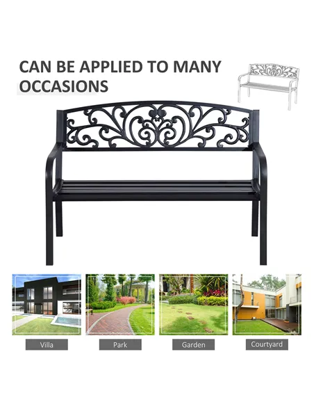 Outsunny 2-Seater Garden Bench, Steel-Black
