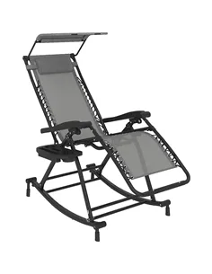 Outsunny Garden Rocking Chair Folding Recliner Outdoor Adjustable Sun Lounger Rocker Zero-Gravity Seat with Headrest Side Holder