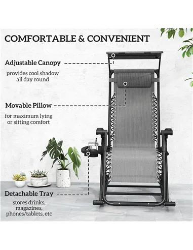 Outsunny Garden Rocking Chair Folding Recliner Outdoor Adjustable Sun Lounger Rocker Zero-Gravity Seat with Headrest Side Holder