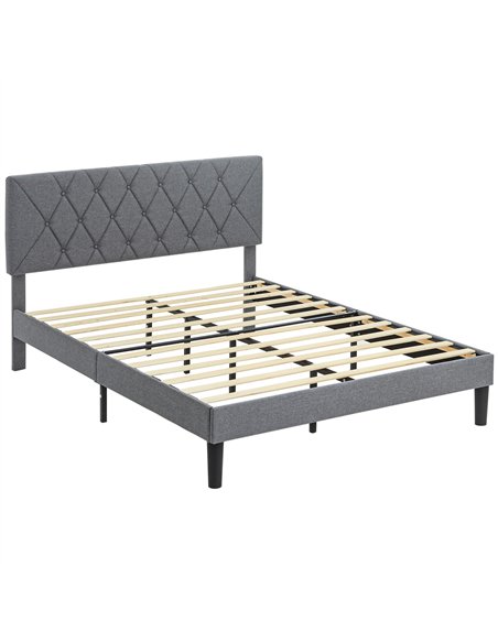 HOMCOM King Size Padded Fabric Headboard Bed Frame - Grey