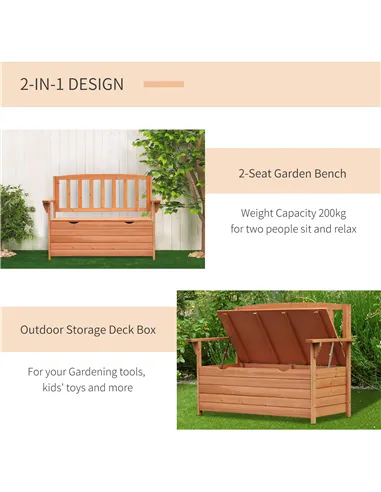 Outsunny Two-Seater Garden Storage Bench - Natural
