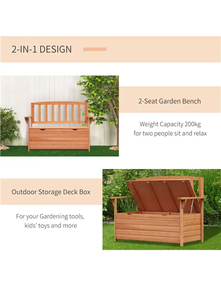 Outsunny Two-Seater Garden Storage Bench - Natural