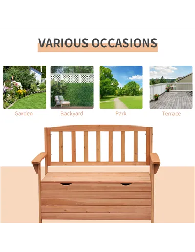Outsunny Two-Seater Garden Storage Bench - Natural