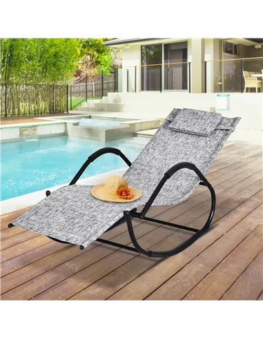 Outsunny Steel Frame Zero Gravity Rocking Lounge Chair w/ Pillow Grey