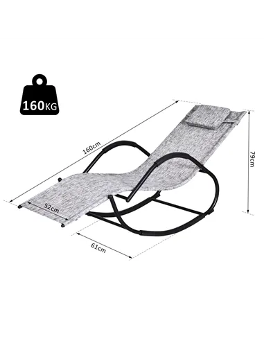 Outsunny Steel Frame Zero Gravity Rocking Lounge Chair w/ Pillow Grey