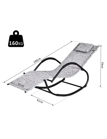 Outsunny Steel Frame Zero Gravity Rocking Lounge Chair w/ Pillow Grey