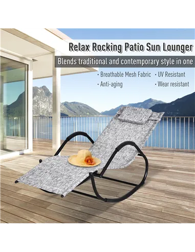 Outsunny Steel Frame Zero Gravity Rocking Lounge Chair w/ Pillow Grey
