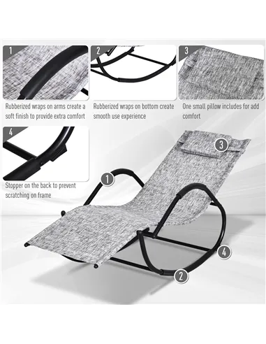 Outsunny Steel Frame Zero Gravity Rocking Lounge Chair w/ Pillow Grey