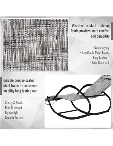 Outsunny Steel Frame Zero Gravity Rocking Lounge Chair w/ Pillow Grey