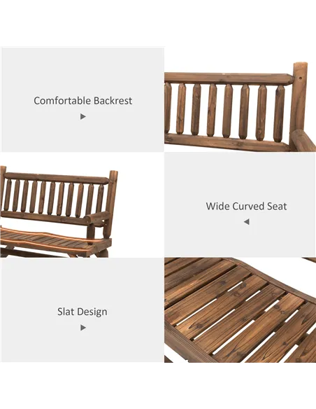 Outsunny Garden 2-Seater Rocking Bench Wood Frame Rough-Cut Log Loveseat Slatted High Back Rustic Style with Armrests Garden Out