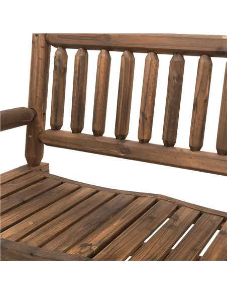 Outsunny Garden 2-Seater Rocking Bench Wood Frame Rough-Cut Log Loveseat Slatted High Back Rustic Style with Armrests Garden Out