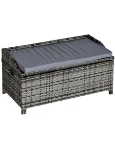 Outsunny 130 L Rattan Garden Storage Box, with Seat - Mixed Grey