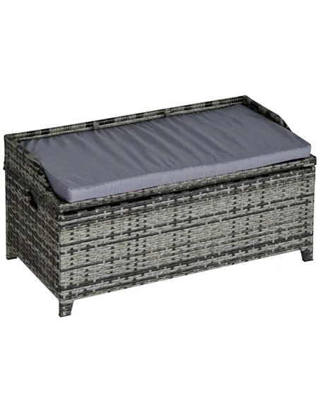 Outsunny 130 L Rattan Garden Storage Box, with Seat - Mixed Grey