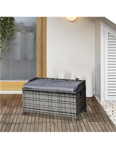Outsunny 130 L Rattan Garden Storage Box, with Seat - Mixed Grey