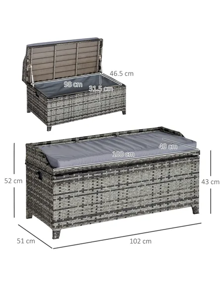 Outsunny 130 L Rattan Garden Storage Box, with Seat - Mixed Grey