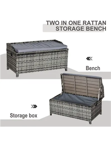 Outsunny 130 L Rattan Garden Storage Box, with Seat - Mixed Grey